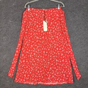 Rachel Zoe Red Floral Midi Skirt NWT Size 2 Tie Waist Chiffon Ditsy Print Summer